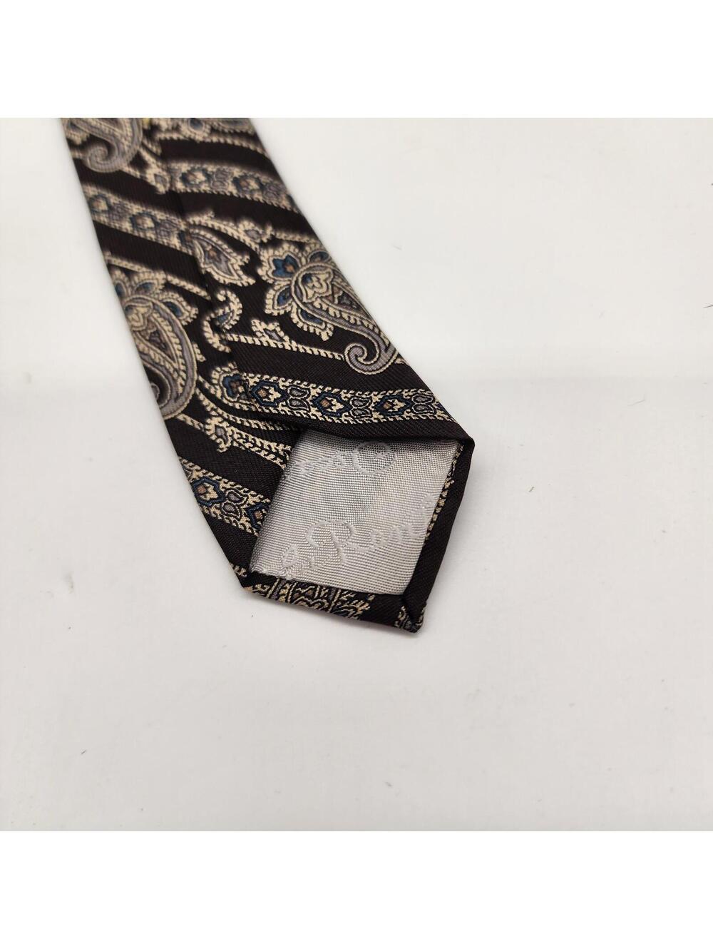 Oscar De Lenta Couture Men’s Paisley Silk Tie Brown Beige Vintage Style - Picture 5 of 6